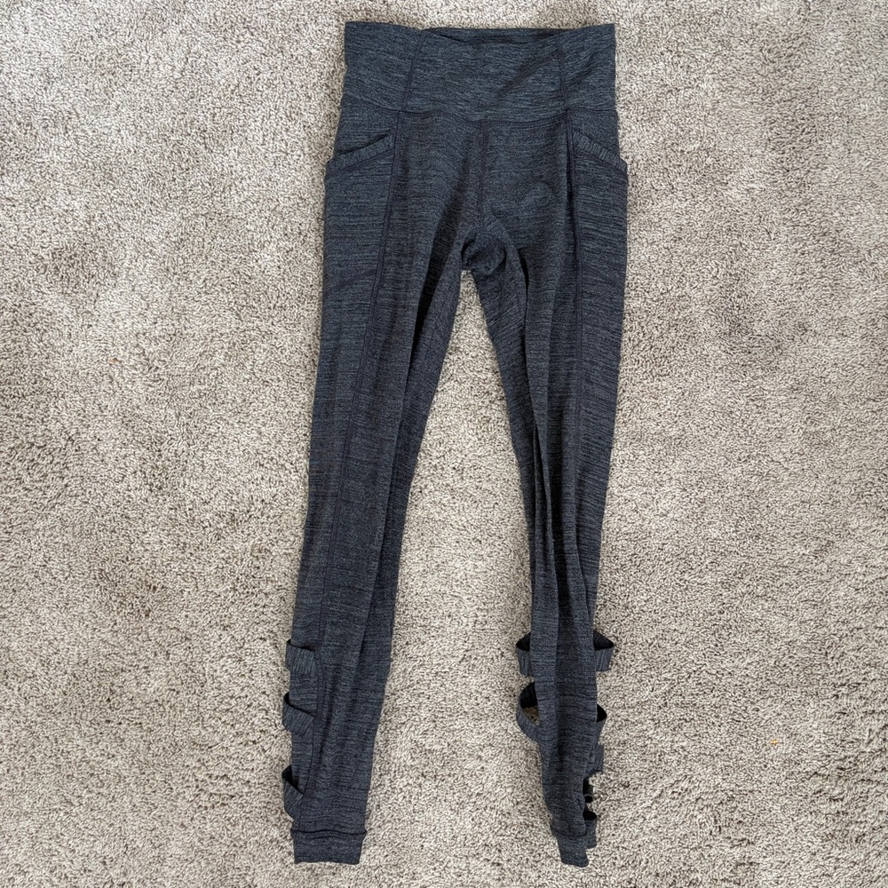 Athleta Dark Heather Gray Leggings Size XS with back Cutouts